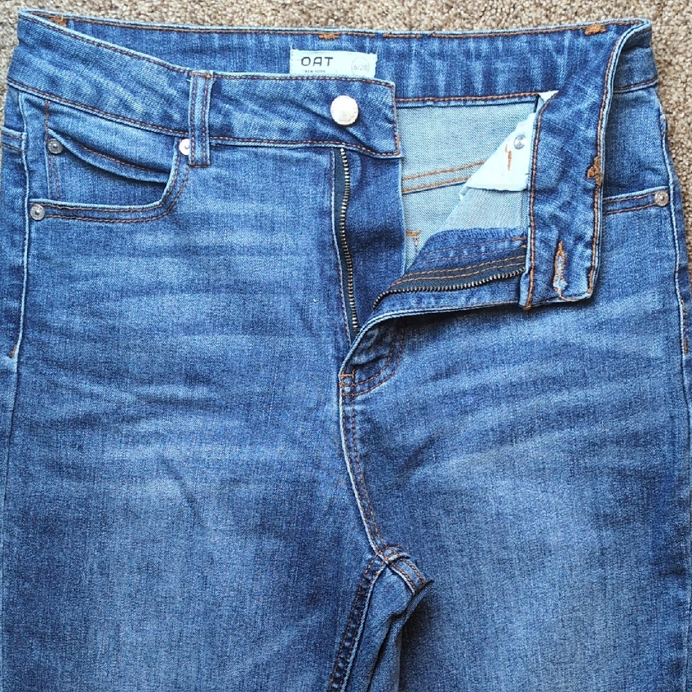 OAT New York Women's High Rise Flare Raw Hem Stretch Jeans Size 6 - Picture 4 of 14